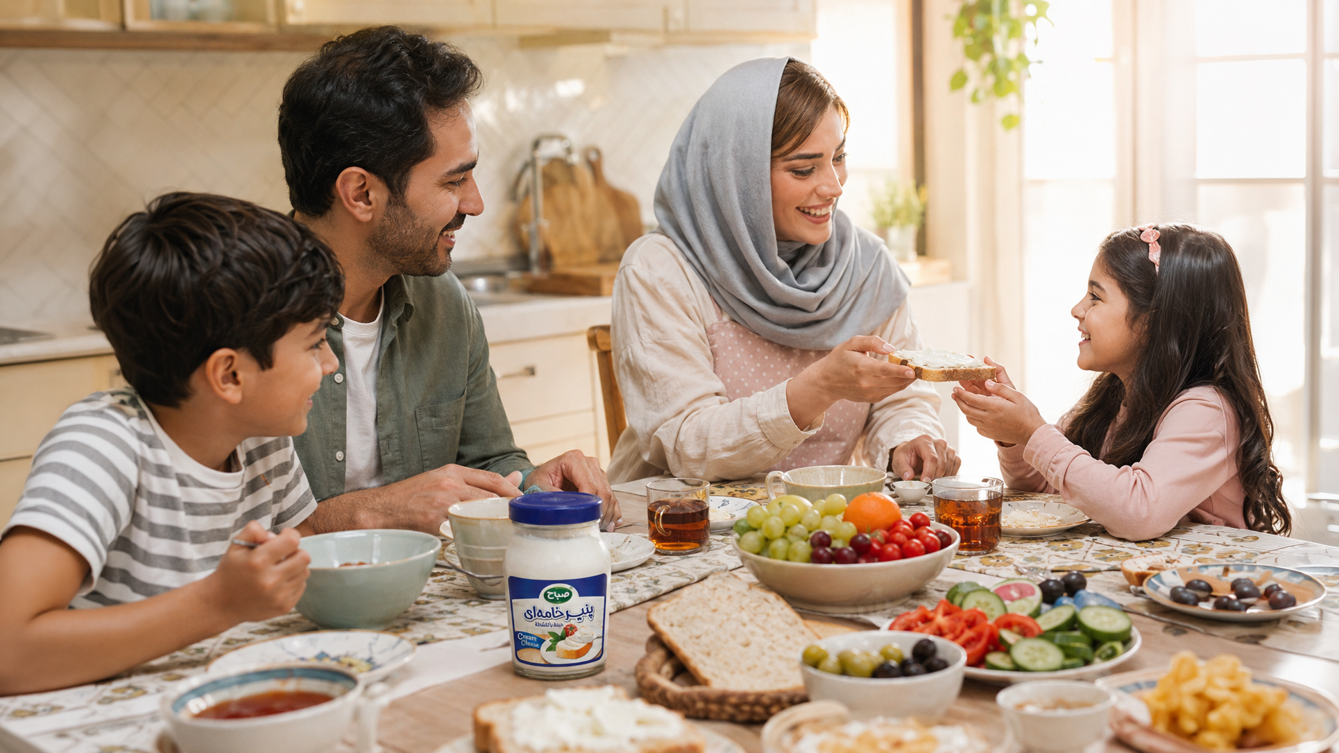 عائلة تتناول الفطور مع جبن صباح الكريمي
